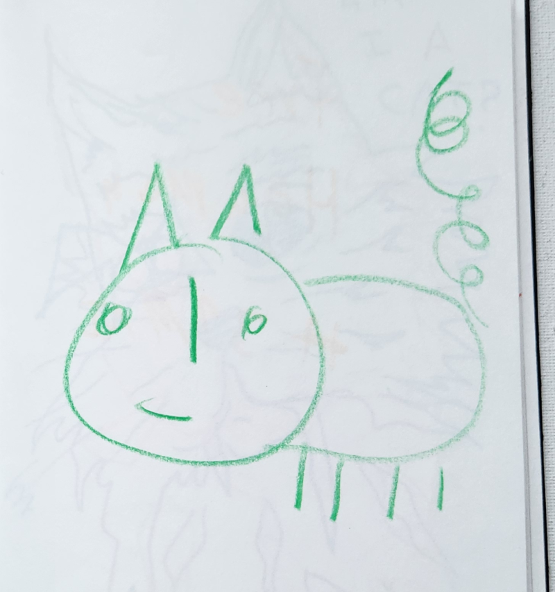 Handgezeichnete Katze Wuschelgrün
