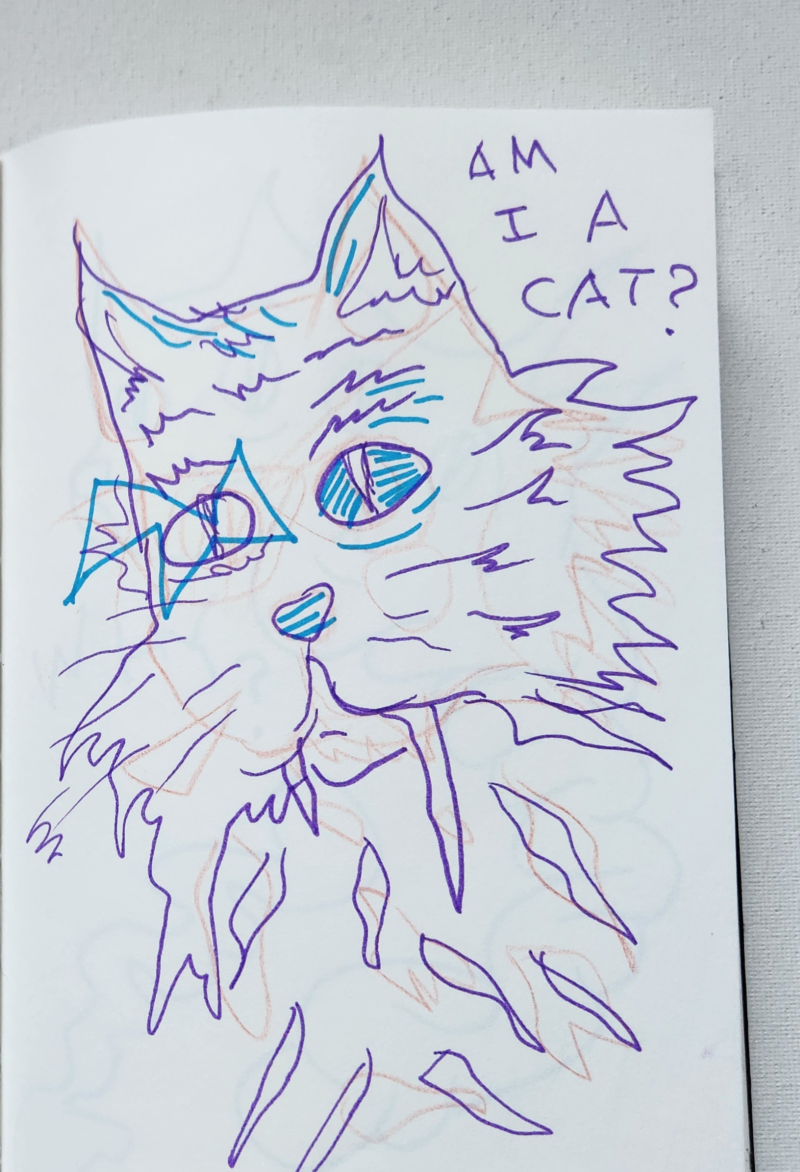 Handgezeichnete Katze Fragkatz