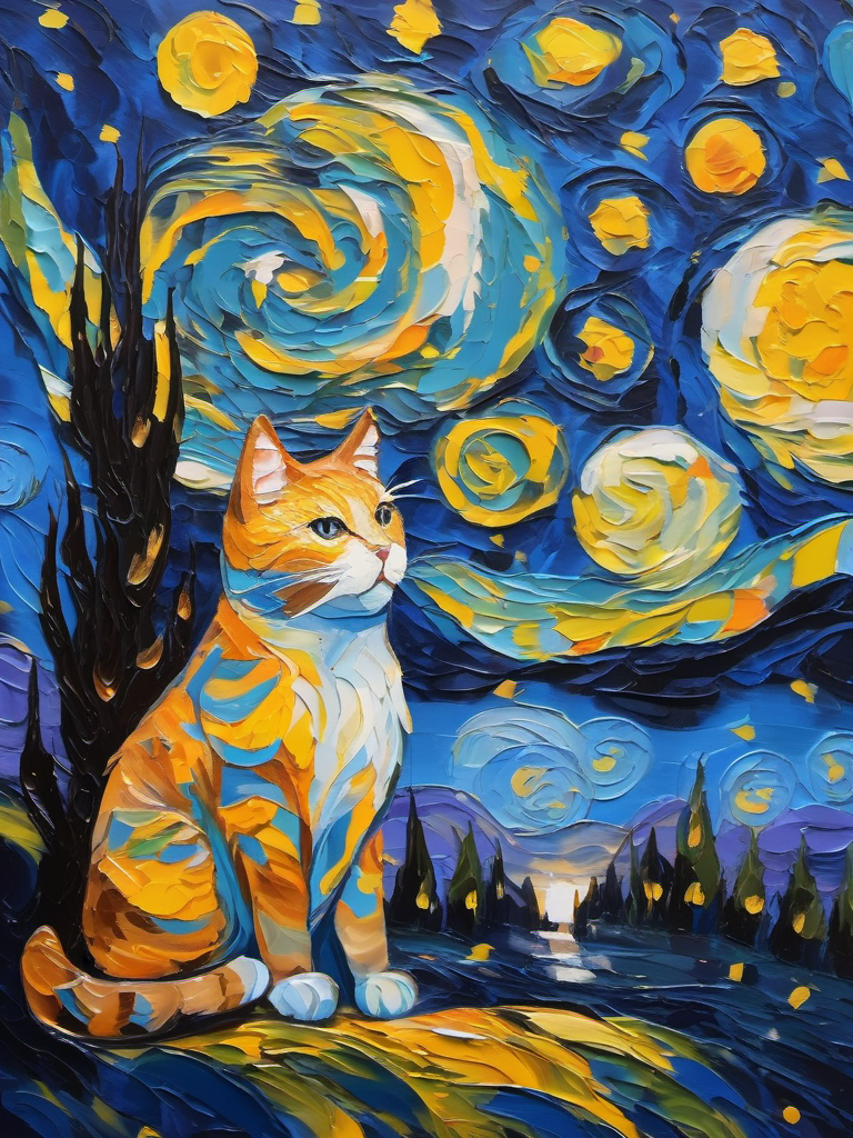 Cat-Dream im Stil von Van Gogh