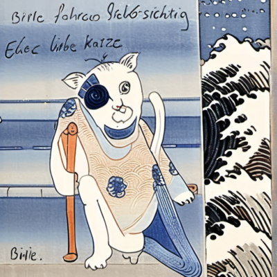 Mauzi mit Pflaster im Stil hokusai