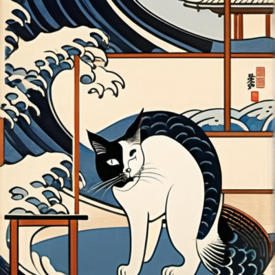 Wuschelpfote im Stil hokusai